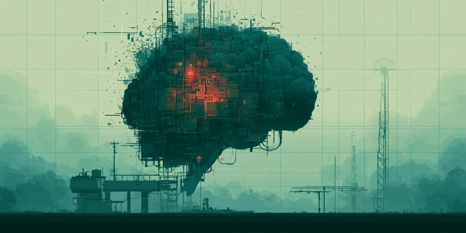 Midjourney prompt: Electronic brain take-off using pixel art.