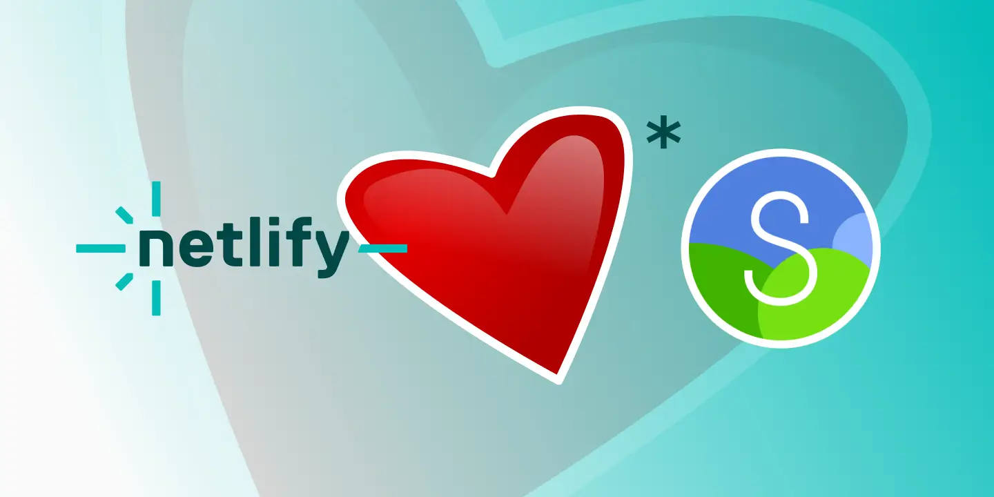 The Netlify logo, a heart (with an asterix), and Shadow-cljs logo on a gradient background. I've used Inkscape to create the featured image.